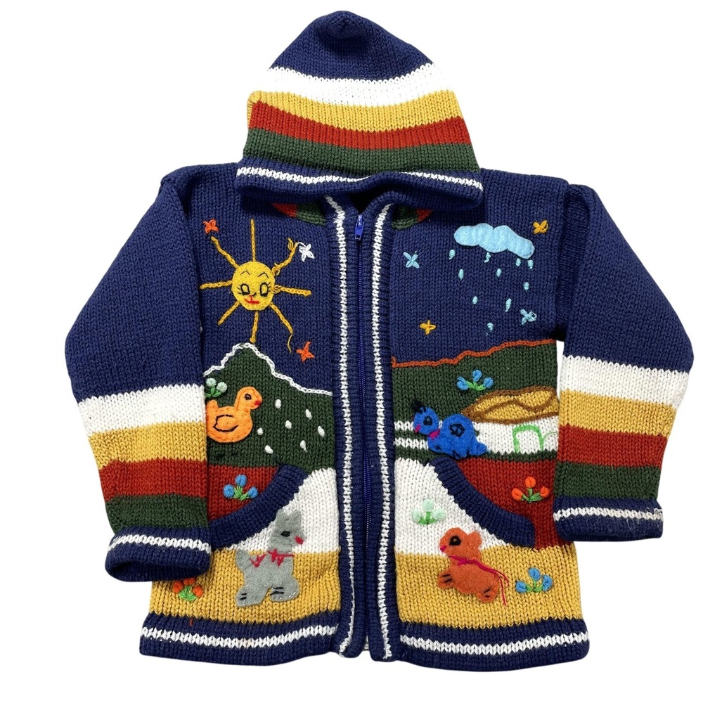 Alpaca Connection Sweater Kids 4 Multicolor Hooded Alpaca Knit Zip Animals